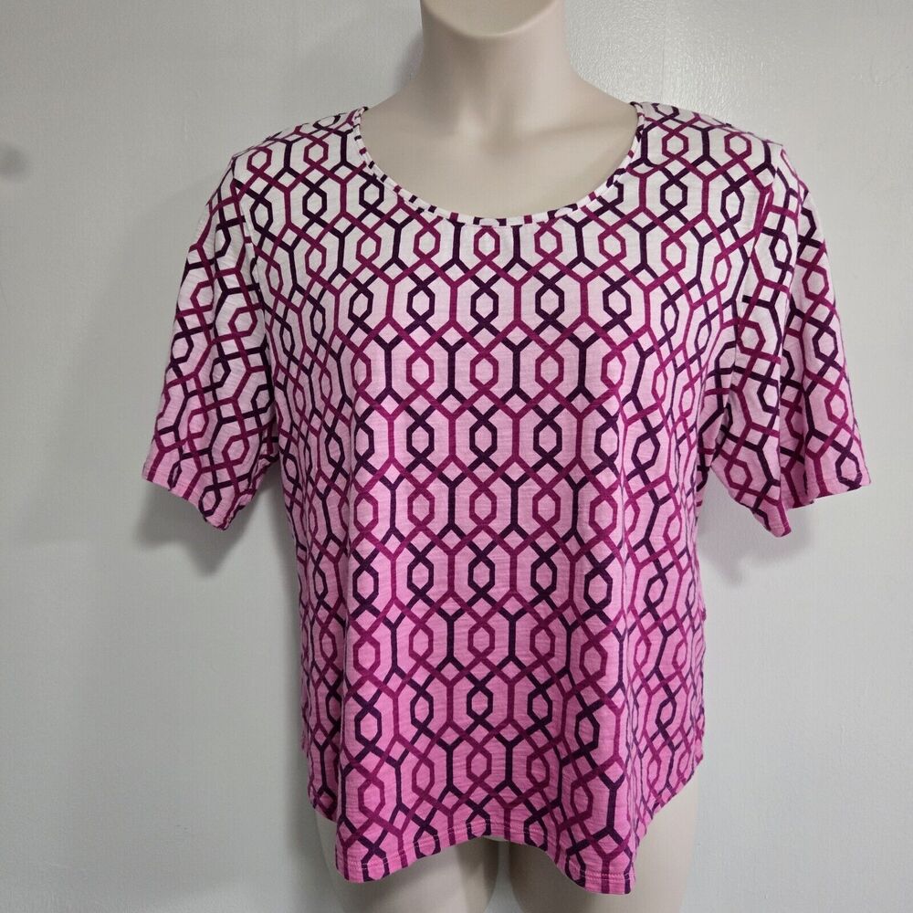 Chico's Plus Sz 4 (XXL 20/22) Pink Purple Ombre Geometric Print Short Sleeve Top